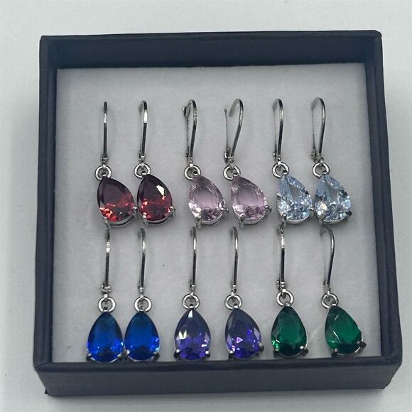 Unbranded Jewelry - 6-Pair Teardrop Cubic Zirconia Dangle Earrings Set Multicolor